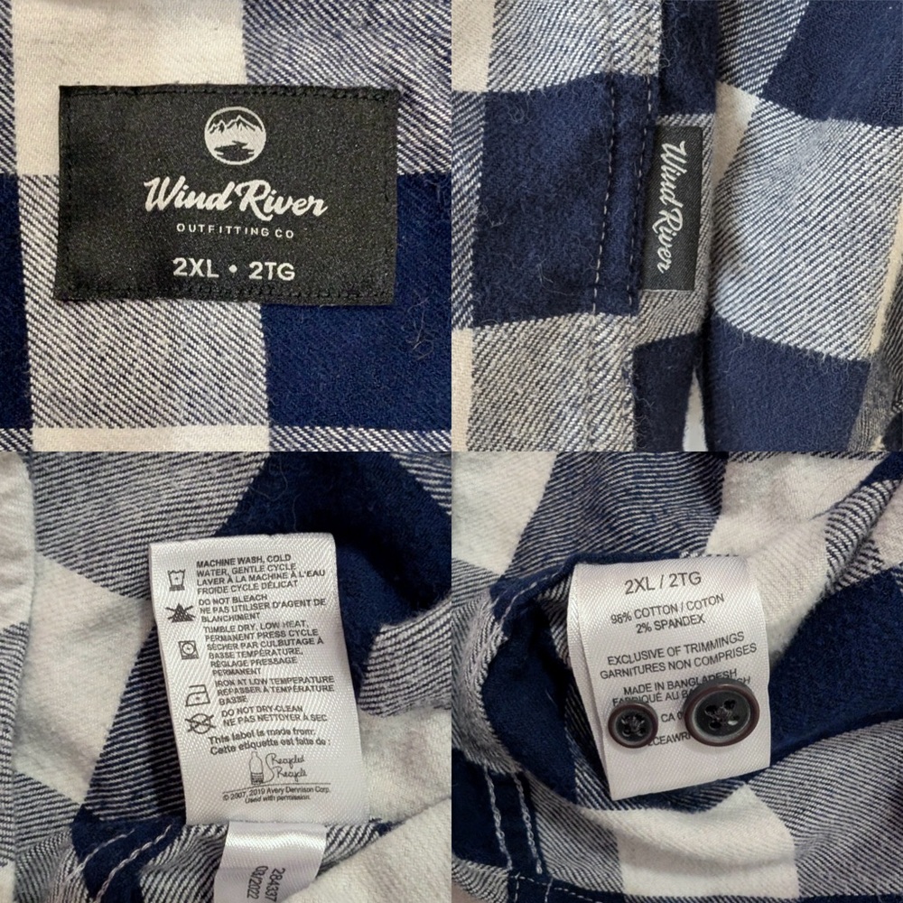 WindRiver Blue & White Men’s 2XL Flannel Plaid Shirt - Picture 3 of 15